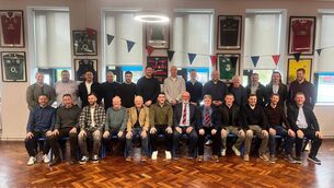 <p>MIGHTY MUNCHIN'S: A couple of decades ago, these men were boys and they won the Senior Cup. Today they were back in Munchin's to remember. Pic: St Munchin's.</p>
