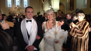 <p>Jason and Lisa: Even the priest got in on the gangster theme.</p>