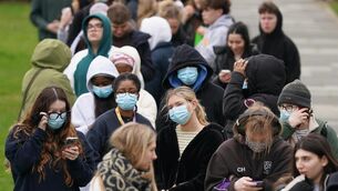 <p>Students queuing for antibiotics outside a building at the University of Kent in Canterbury on Monday. The UK Health Security Agency is advising anyone who went to a nightclub called Club Chemistry between March 5 and March 7 to come forward for preventative antibiotic treatment.</p>