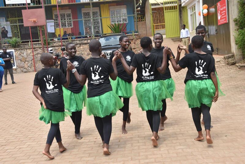 Students of the Hands for Hope School in Namuwungo in Kampala doing a fusion of Irish and Ugandan dance during St Patrick’s Day Festivities in Uganda.