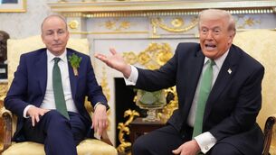<p>Taoiseach Micheál Martin during a bilateral meeting with US President Donald Trump at the White House in Washington DC. Picture: Niall Carson/PA Wire</p>