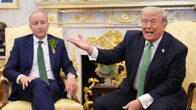 <p>Taoiseach Micheál Martin during a bilateral meeting with US President Donald Trump at the White House in Washington DC. Picture: Niall Carson/PA Wire</p>
