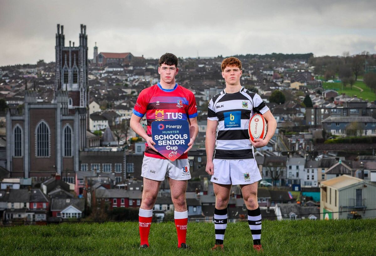 Rian McFarlane O’Shea from Presentation Brothers College alongside Jack Meaney from St. Munchins College ahead of the Pinergy Munster Schools Senior Boys Cup final. Pic: ©INPHO/Ryan Byrne