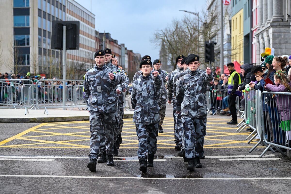 Members of the Defence Forces march through the streets of Cork city during the St Patrick’s Day Parade. Picture: Chani Anderson