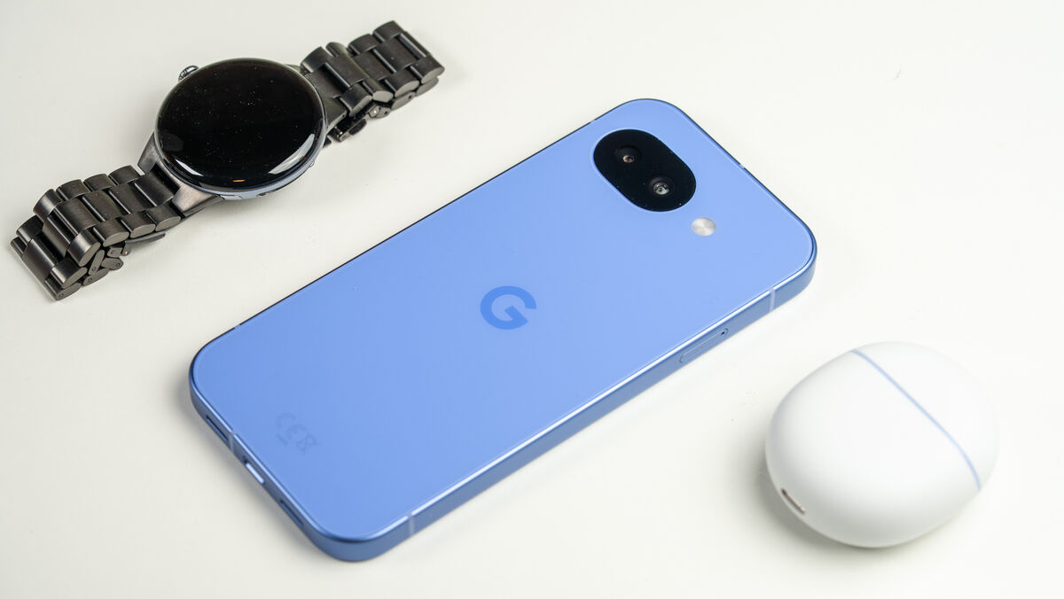 The Google Pixel 10a features a flatter design with no camera bump, allowing it to sit flush on any surface. Picture: Noel Campion.