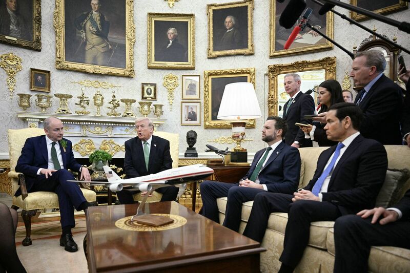 Taoiseach Micheál Martin and US president Donald Trump meeting on St Patrick's Day in the Oval Office with US vice president JD Vance and secretary of state Marco Rubio. Picture: Jim Watson/AFP/Getty