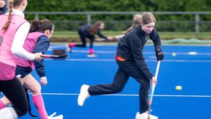 <p>Players from the Scoil Mhuire schoolgirls hockey team in action during a practice session at Harlequins Hockey Club ahead of the finals of the Kate Russell All-Ireland tournament. Picture Chani Anderson</p>