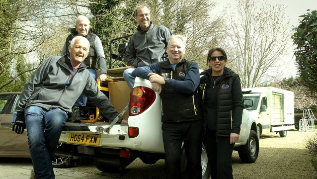 <p>Finola and Stephen Byrne with Eddie Byrne, Daragh Cafkey, and Paul O'Grady who undertook a mission to deliver four 4x4s, medical supplies, and a refrigerated truck to Ukraine. Picture: Garry O'Neill</p>