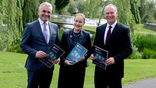 <p>Social protection minister Dara Calleary, with National Automatic Enrolment Retirement Savings Authority (NAERSA) chair Roma Burke and NAERSA chief executive Dermot Griffin. One in 10 workers signed up for the Government’s Auto-Enrolment (AE) scheme, ‘My Future Fund’, come from Cork, with one in three from Dublin.  Picture: Maxwell’s</p>