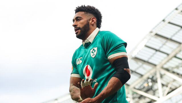 <p>Ireland's Rob Baloucoune leaves the field. Pic: Ryan Byrne/Inpho</p>