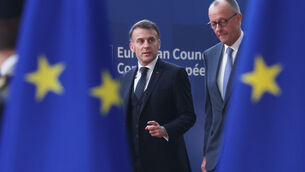 <p>Germany’s chancellor Friedrich Merz and French president Emmanuel Macron (Omar Havana/AP)</p>