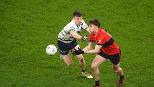 <p>PROMISING: Ruairi Murphy of UCC in action against Sean Morohan of UL during the Electric Ireland Higher Education GAA Sigerson Cup final at Croke Park. Picture: Stephen McCarthy/Sportsfile</p>