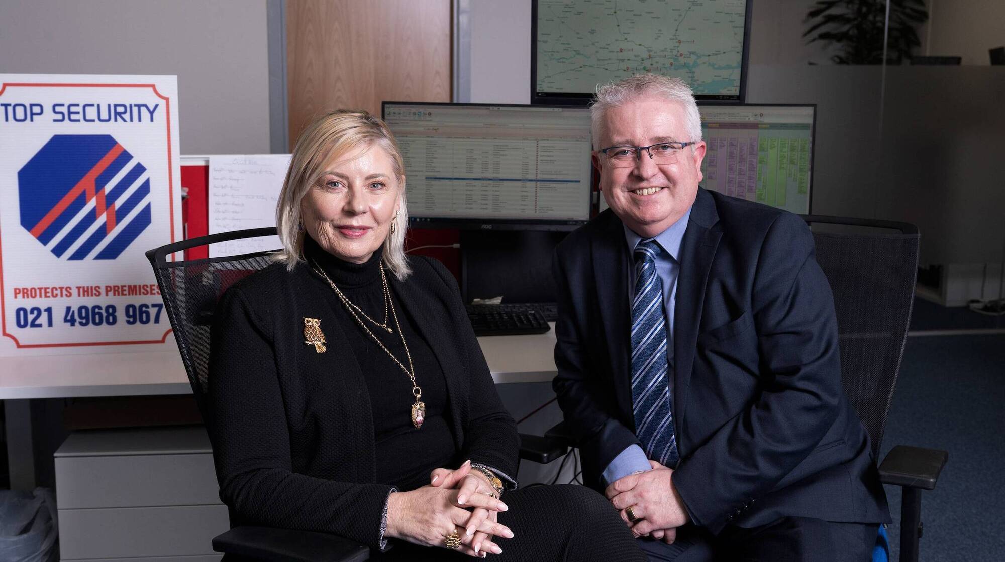 Áine Mulcahy managing director of OCS Ireland and Pat Crowley general manager of Top Security. 