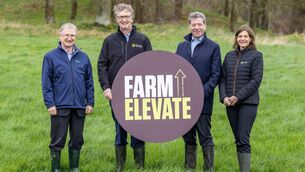 <p>From left: director of Teagasc Professor Frank O’Mara; Tirlán chairperson John Murphy; chair of the Teagasc Authority Liam Herlihy; and Tirlán chief ESG officer Dr Lisa Koep at the announcement of the FarmElevate programme. Picture: Finbarr O’Rourke. </p>