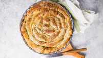 Homemade greek spanakopita pie with organic spinach