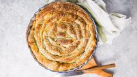 Homemade greek spanakopita pie with organic spinach