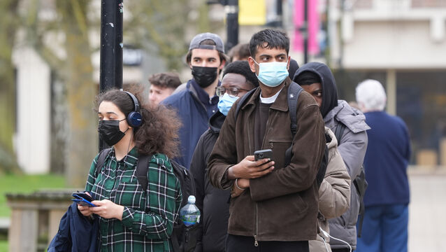 <p>Students queuing for antibiotics outside a building at the University of Kent in Canterbury. People who visited Club Chemistry in Kent on March 5, 6, or 7 have been urged to get antibiotics.	Picture: Gareth Fuller/PA</p>