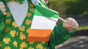 <p>A person waves an Irish flag during a St Patrick’s Day parade. File picture: Dan Linehan</p>