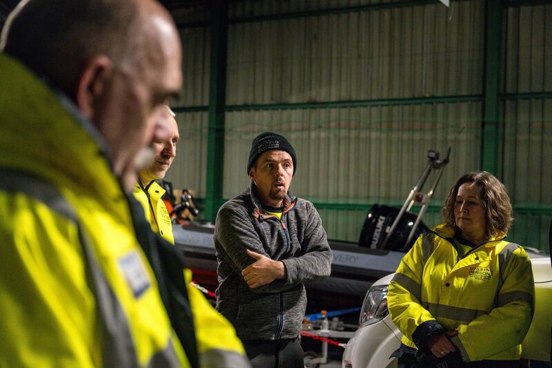 David Varian briefing fellow volunteers inside the Cork City Missing Persons Search and Recovery base on Horgan’s Quay.  