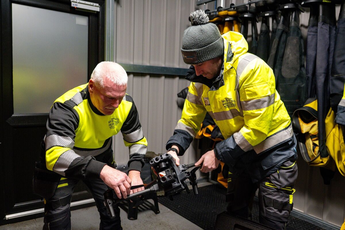 David Shine and Graham Wheatley prepare the search drone, a vital tool used by the voluntary group. Pictures: Chani Anderson