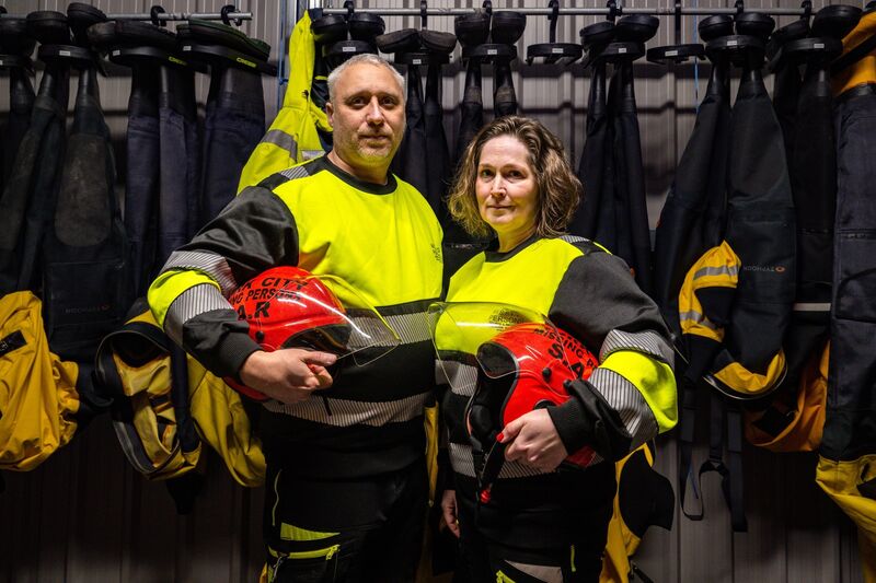 Mikhail Edkov and Yulia Kostygova in the Cork City Missing Persons Search and Recovery base as they prepare for a night search. 