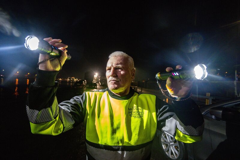 David Shine guides one of the Cork City Missing Persons Search and Recovery boats back to shore at Horgan’s Quay following a volunteer search operation on the River Lee. Picture: Chani Anderson