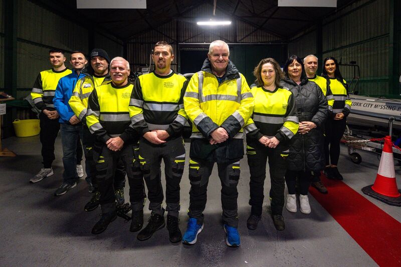 Eoghan Cahill, Ben O’Flynn, Dinnie Kiely, David Shine, David Varian, Christy O’Donovan, Yulia Kostygova, Ber O’Donovan, Mikhail Edkov and Emma O’Donovan pictured at the Cork Missing Persons Search and Recovery base on Horgan’s Quay. Picture: Chani Anderson