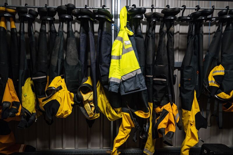 Custom dry suits hang ready for use inside the Cork City Missing Persons Search and Recovery base on Horgan’s Quay. Picture Chani Anderson