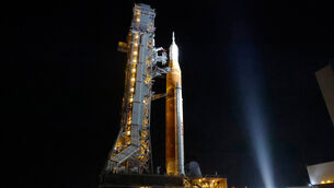 The Nasa Artemis II rocket with the Orion spacecraft on board is moved slowly to a launch pad at the Kennedy Space Centre (Terry Renna/AP) The Nasa Artemis II rocket with the Orion spacecraft on board is moved slowly to a launch pad at the Kennedy Space Centre (Terry Renna/AP)