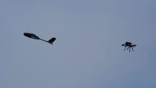 <p>A drone hunter intercepts a target drone during drills in the Kyiv region (Efrem Lukatsky/AP)</p>