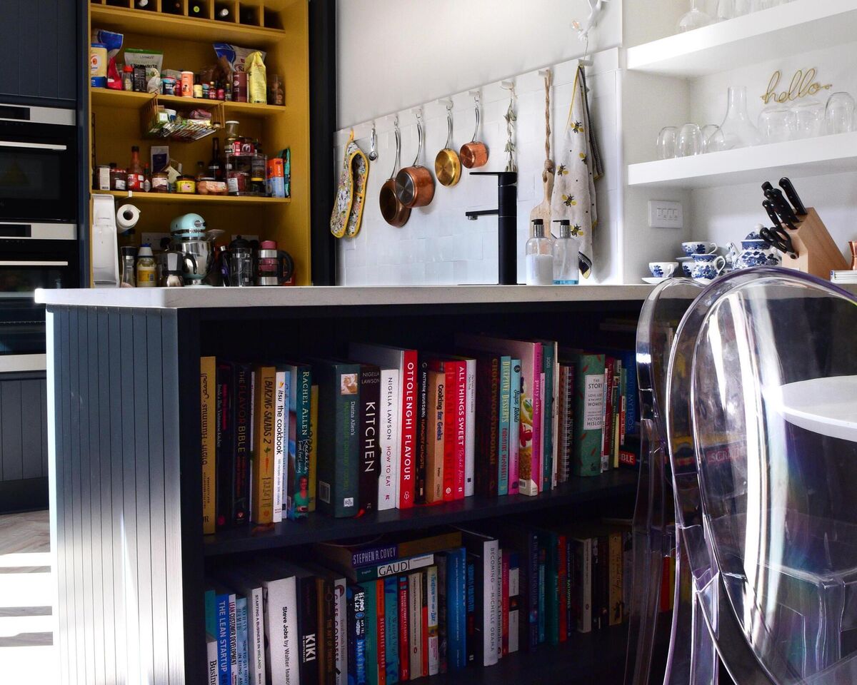 Custom bookshelves in Jennifer's kitchen/peninsula by Savvy Kitchens. Custom bookshelves in Jennifer's kitchen/peninsula by Savvy Kitchens.