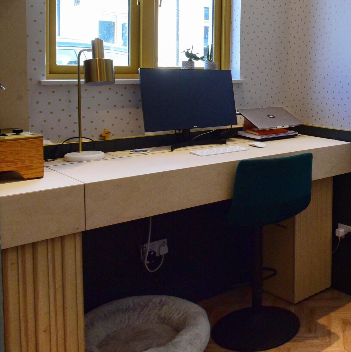 The hinged desk in Jennifer's home office. The hinged desk in Jennifer's home office.