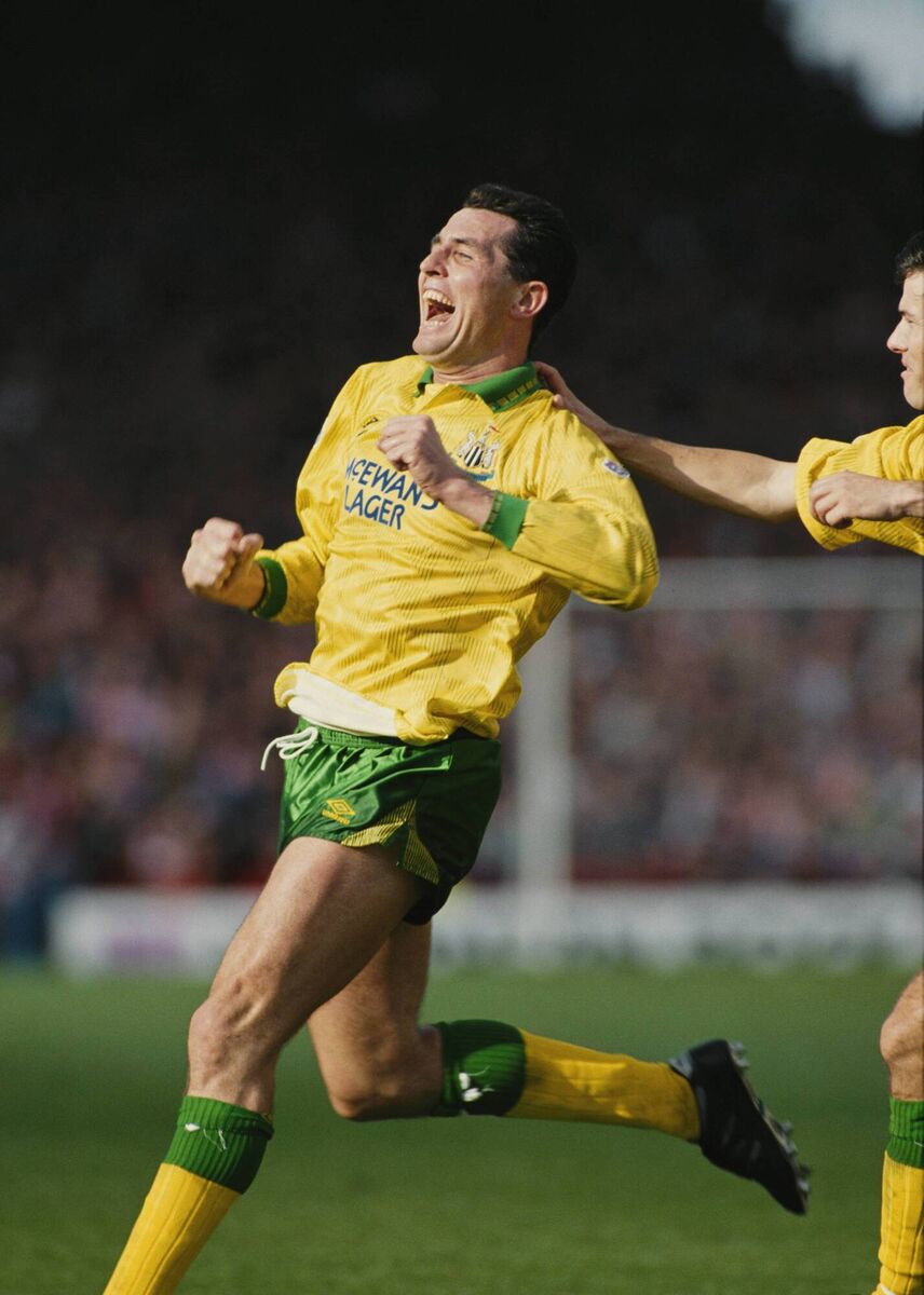 HERO: Newcastle's Liam O'Brien after his free kick sealed a 2-1 First Division win against Sunderland at Roker Park in 1992. Pic: Simon Bruty/Allsport/Getty Images