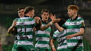 <p>Danny Grant opened the scoring for Shamrock Rovers after 40 minutes against Galway United. Pic: Tyler Miller/Sportsfile</p>
