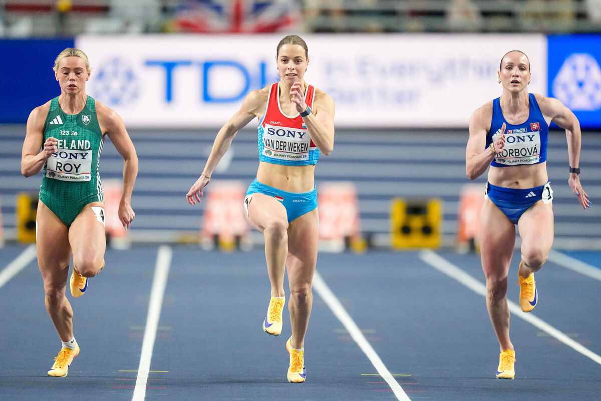 DASH: Lauren Roy, left, running the woman's 60m. Pic: Petr David Josek/AP DASH: Lauren Roy, left, running the woman's 60m. Pic: Petr David Josek/AP