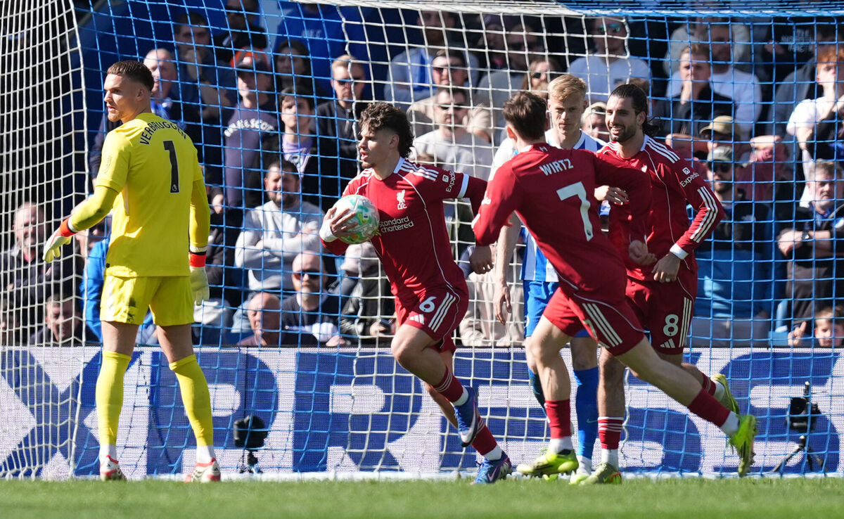 Milos Kerkez (centre) used quick thinking to grab Liverpool's equaliser. Pic: Gareth Fuller/PA