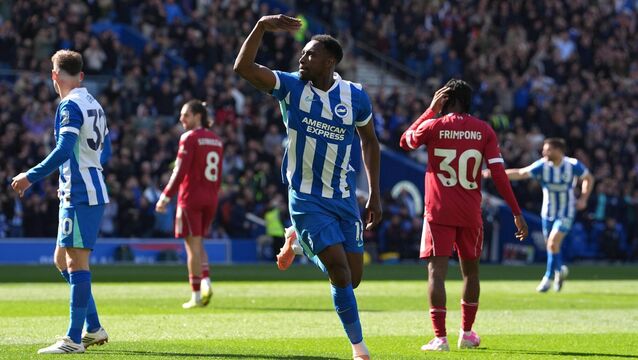 <p>HIGH FLYING 'GULL: Danny Welbeck celebrates his first of two against Liverpool. Pic: Gareth Fuller/PA</p>