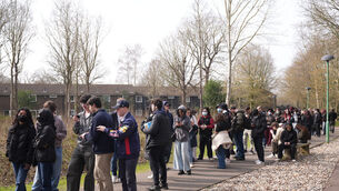 Students queued on Friday to get vaccinations (Gareth Fuller/PA)