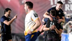 <p>FIFTH LOSS: Glasgow Warriors' Ollie Smith celebrates scoring a try with team mates. Pic: ©INPHO/Craig Watson.</p> <p>FIFTH LOSS: Glasgow Warriors' Ollie Smith celebrates scoring a try with team mates. Pic: ©INPHO/Craig Watson.</p>
