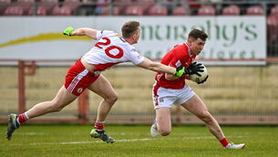 <p>Cork face Tyrone at Healy Park in Omagh with promotion on the line for the Rebels. Pic: Oliver McVeigh/Sportsfile</p>
