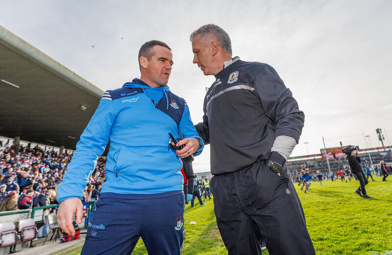 Dublin’s manager Ger Brennan and Galway manager Padraic Joyce after the game. Pic: ©INPHO/James Crombie. Dublin’s manager Ger Brennan and Galway manager Padraic Joyce after the game. Pic: ©INPHO/James Crombie.