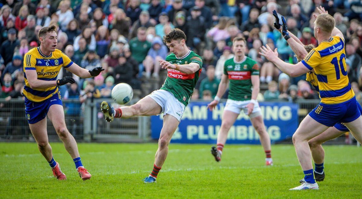 Jack Coyne of Mayo scores a point. Pic: ©INPHO/Andrew Paton