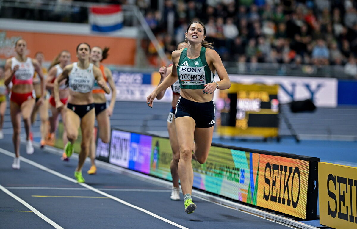 Kate O'Connor of Ireland after finishing second in the 800m event in the Women's Pentathlon. Pic: Sam Barnes/Sportsfile