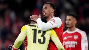 <p>Arsenal goalkeeper Kepa Arrizabalaga (left) and Gabriel at the final whistle after the Carabao Cup Final at Wembley. Pic: Ben Whitley/PA Wire. </p> <p>Arsenal goalkeeper Kepa Arrizabalaga (left) and Gabriel at the final whistle after the Carabao Cup Final at Wembley. Pic: Ben Whitley/PA Wire. </p>