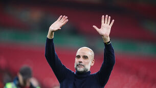 <p>Manchester City manager Pep Guardiola after winning the Carabao Cup Final at Wembley. Pic: Adam Davy/PA Wire. </p>