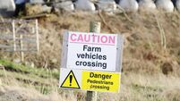 Farm vehicles and tractors crossing danger and warning sign