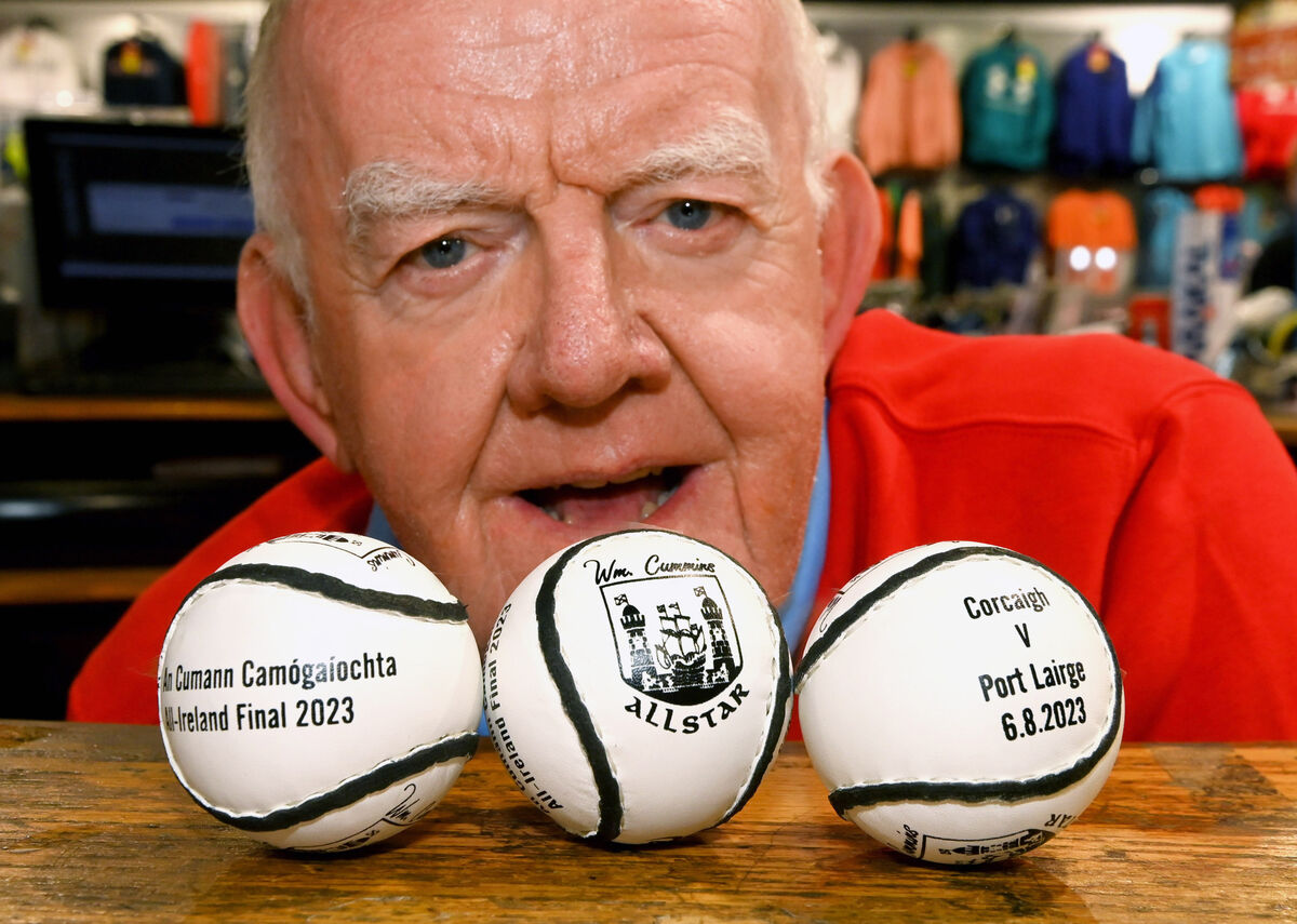Kevin Cummins from Cummins Sports with sliotars used at the 2023 All Ireland camogie final between Cork and Waterford. Picture; Eddie O'Hare