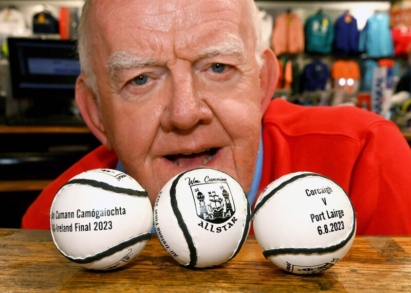 Kevin Cummins from Cummins Sports with sliotars used at the 2023 All Ireland camogie final between Cork and Waterford. Picture; Eddie O'Hare