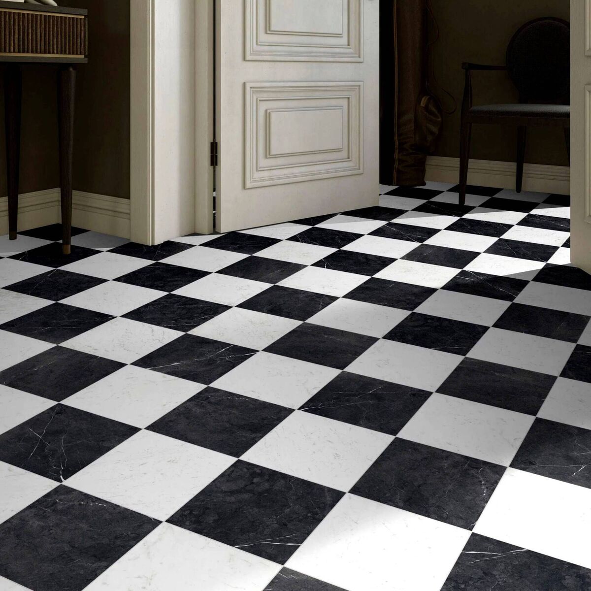 Porcelain is a robust, impact-resistant choice for flooring. Shown here in trending chequerboard, in 9.5mm underglazed porcelain; Terratinta Classica Carrara, €94.56 per square metre, TileStyle Ireland. Porcelain is a robust, impact-resistant choice for flooring. Shown here in trending chequerboard, in 9.5mm underglazed porcelain; Terratinta Classica Carrara, €94.56 per square metre, TileStyle Ireland.