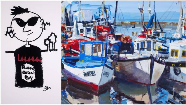 <p>'Baked Bean Boy' by Paul Hewson (Bono), and 'Boats in Harbour, Dunmore East' by Henry Morgan, both at Whyte's.</p>